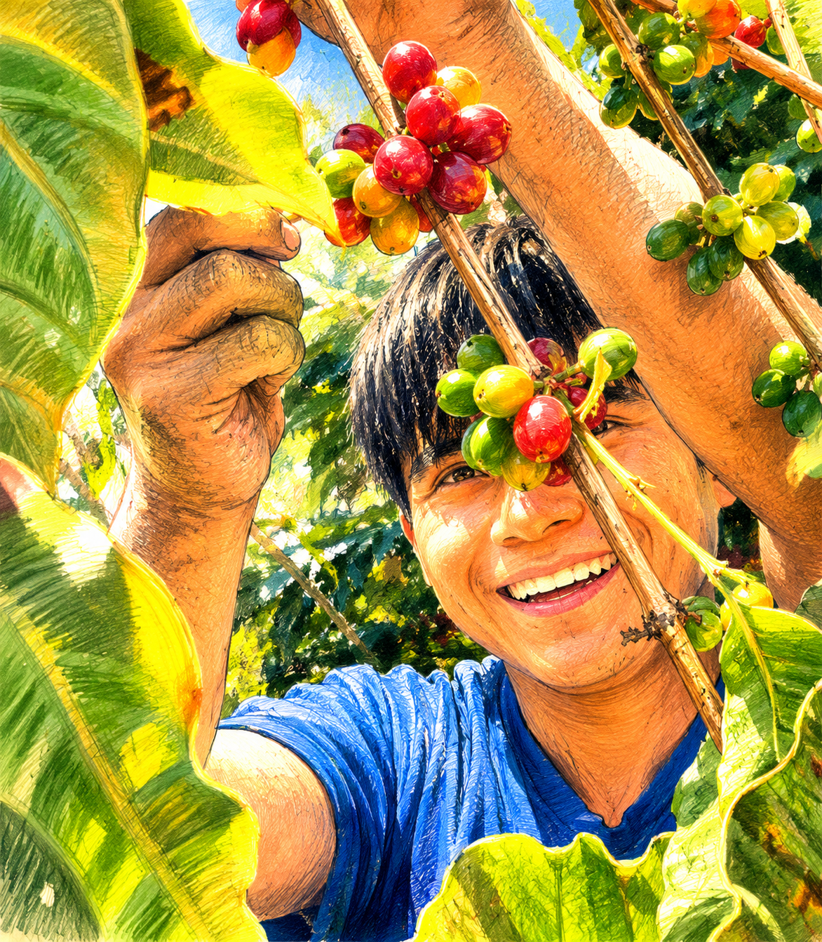 Cosecha de café en el campo