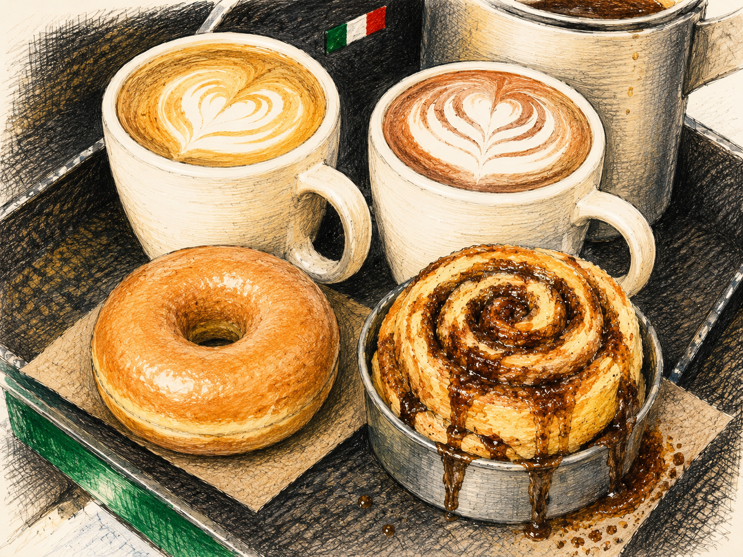 Ilustración de café y repostería artesanal Cafemanía